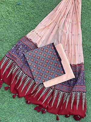 Ajrakh Suit With Kantha Dupatta Catalogue 3-4