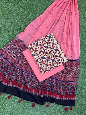 Ajrakh Suit With Kantha Dupatta Catalogue 3-5