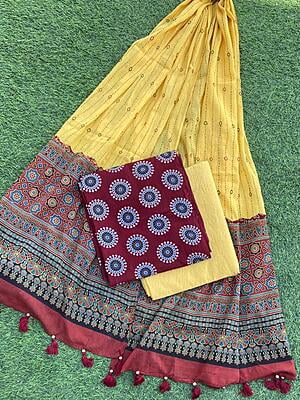 Ajrakh Suit With Kantha Dupatta Catalogue 3-6