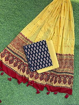 Ajrakh Suit With Kantha Dupatta Catalogue 3-7