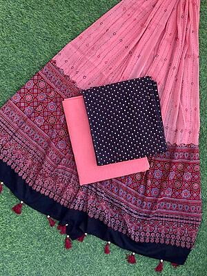 Ajrakh Suit With Kantha Dupatta Catalogue 3-8