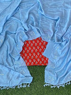 Ajrakh Suit With Mirror Work Dupatta Catalogue 3-15 Ajrakh Suit With Mirror Work Dupatta Catalogue 3-15