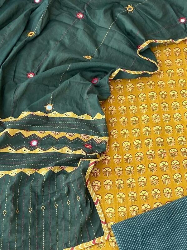 Ajrakh Unstitched Suit With Mirror Work Dupatta-1 Ajrakh Unstitched Suit With Mirror Work Dupatta-1