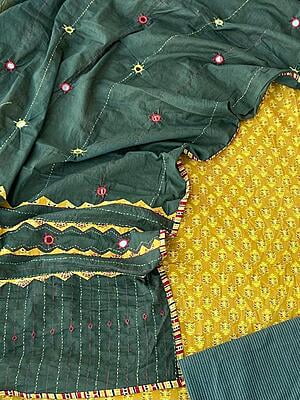 Ajrakh Unstitched Suit With Mirror Work Dupatta-10 Ajrakh Unstitched Suit With Mirror Work Dupatta-10