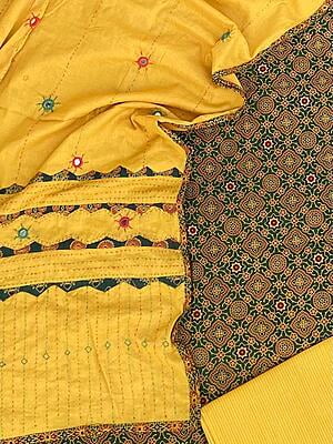 Ajrakh Unstitched Suit With Mirror Work Dupatta-12 Ajrakh Unstitched Suit With Mirror Work Dupatta-12