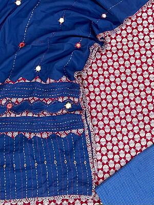 Ajrakh Unstitched Suit With Mirror Work Dupatta-15 Ajrakh Unstitched Suit With Mirror Work Dupatta-15