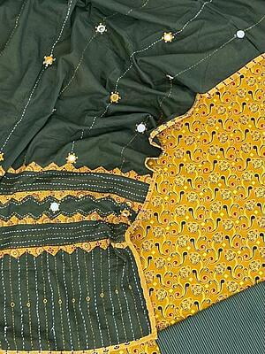 Ajrakh Unstitched Suit With Mirror Work Dupatta-19 Ajrakh Unstitched Suit With Mirror Work Dupatta-19