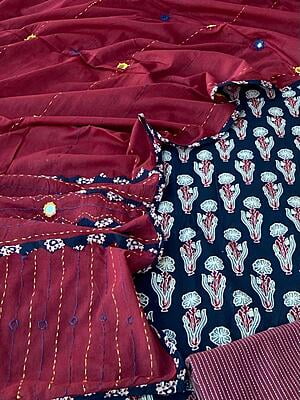Ajrakh Unstitched Suit With Mirror Work Dupatta-2 Ajrakh Unstitched Suit With Mirror Work Dupatta-2