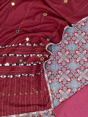 Ajrakh Unstitched Suit With Mirror Work Dupatta-20 Ajrakh Unstitched Suit With Mirror Work Dupatta-20