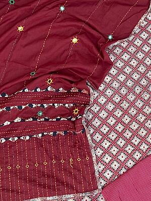 Ajrakh Unstitched Suit With Mirror Work Dupatta-23 Ajrakh Unstitched Suit With Mirror Work Dupatta-23