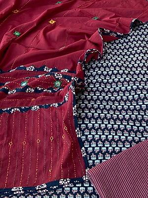 Ajrakh Unstitched Suit With Mirror Work Dupatta-3 Ajrakh Unstitched Suit With Mirror Work Dupatta-3