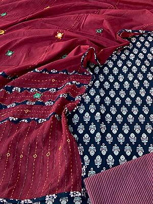 Ajrakh Unstitched Suit With Mirror Work Dupatta-5 Ajrakh Unstitched Suit With Mirror Work Dupatta-5