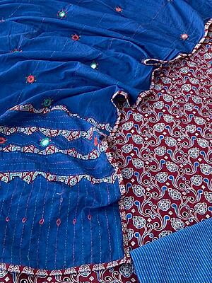 Ajrakh Unstitched Suit With Mirror Work Dupatta-6 Ajrakh Unstitched Suit With Mirror Work Dupatta-6
