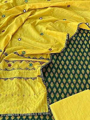 Ajrakh Unstitched Suit With Mirror Work Dupatta-7 Ajrakh Unstitched Suit With Mirror Work Dupatta-7