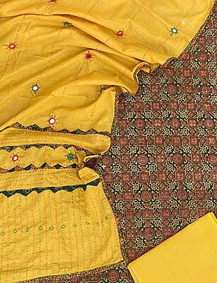 Ajrakh Unstitched Suit With Mirror Work Dupatta-8 Ajrakh Unstitched Suit With Mirror Work Dupatta-8