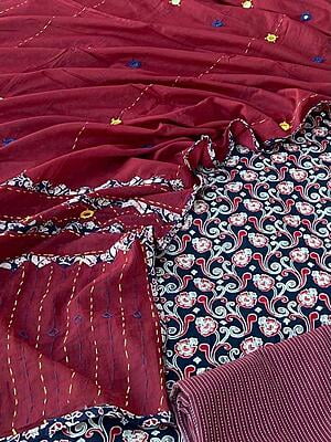 Ajrakh Unstitched Suit With Mirror Work Dupatta-9 Ajrakh Unstitched Suit With Mirror Work Dupatta-9