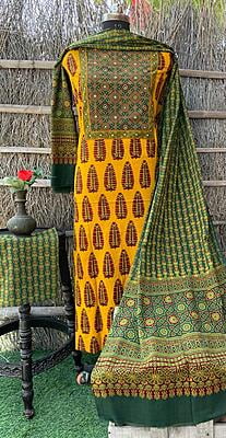 Ajrakh Neck Work Suit With Ajrakh Dupatta Catalogue 1-10 Ajrakh Neck Work Suit With Ajrakh Dupatta Catalogue 1-10