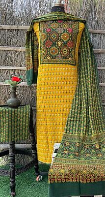 Ajrakh Neck Work Suit With Ajrakh Dupatta Catalogue 1-13 Ajrakh Neck Work Suit With Ajrakh Dupatta Catalogue 1-13