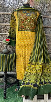 Ajrakh Neck Work Suit With Ajrakh Dupatta Catalogue 1-14 Ajrakh Neck Work Suit With Ajrakh Dupatta Catalogue 1-14