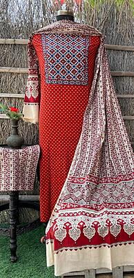 Ajrakh Neck Work Suit With Ajrakh Dupatta Catalogue 1-16 Ajrakh Neck Work Suit With Ajrakh Dupatta Catalogue 1-16
