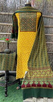 Ajrakh Neck Work Suit With Ajrakh Dupatta Catalogue 1-19 Ajrakh Neck Work Suit With Ajrakh Dupatta Catalogue 1-19