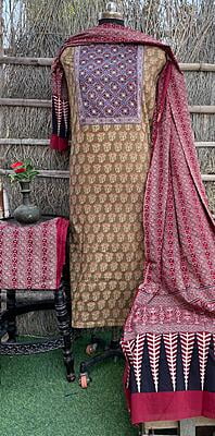 Ajrakh Neck Work Suit With Ajrakh Dupatta Catalogue 1-2 Ajrakh Neck Work Suit With Ajrakh Dupatta Catalogue 1-2