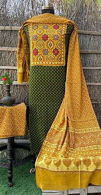 Ajrakh Neck Work Suit With Ajrakh Dupatta Catalogue 1-20 Ajrakh Neck Work Suit With Ajrakh Dupatta Catalogue 1-20