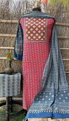 Ajrakh Neck Work Suit With Ajrakh Dupatta Catalogue 1-21 Ajrakh Neck Work Suit With Ajrakh Dupatta Catalogue 1-21