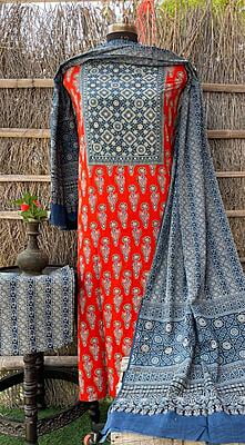 Ajrakh Neck Work Suit With Ajrakh Dupatta Catalogue 1-22 Ajrakh Neck Work Suit With Ajrakh Dupatta Catalogue 1-22