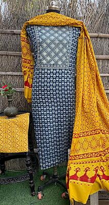 Ajrakh Neck Work Suit With Ajrakh Dupatta Catalogue 1-3 Ajrakh Neck Work Suit With Ajrakh Dupatta Catalogue 1-3