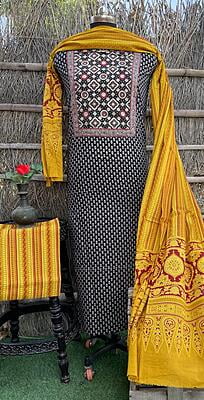 Ajrakh Neck Work Suit With Ajrakh Dupatta Catalogue 1-4 Ajrakh Neck Work Suit With Ajrakh Dupatta Catalogue 1-4