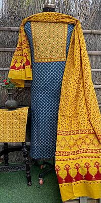 Ajrakh Neck Work Suit With Ajrakh Dupatta Catalogue 1-5 Ajrakh Neck Work Suit With Ajrakh Dupatta Catalogue 1-5