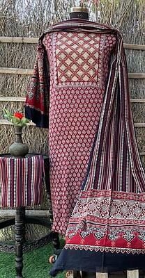 Ajrakh Neck Work Suit With Ajrakh Dupatta Catalogue 1-6 Ajrakh Neck Work Suit With Ajrakh Dupatta Catalogue 1-6