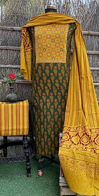 Ajrakh Neck Work Suit With Ajrakh Dupatta Catalogue 1-7 Ajrakh Neck Work Suit With Ajrakh Dupatta Catalogue 1-7