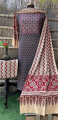 Ajrakh Neck Work Suit With Ajrakh Dupatta Catalogue 1-9 Ajrakh Neck Work Suit With Ajrakh Dupatta Catalogue 1-9