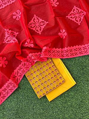 Ajrakh Suit With Patch Work Dupatta Catalogue 3-18 Ajrakh Suit With Patch Work Dupatta Catalogue 3-18