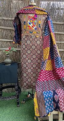 Ajrakh Unstitched Suit With Patch Work Dupatta-4