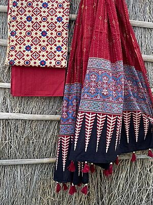 Ajrakh Suit With Kantha Dupatta Catalogue 4-12