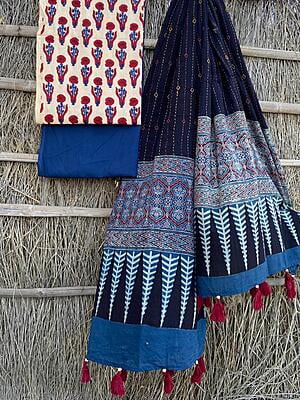 Ajrakh Suit With Kantha Dupatta Catalogue 4-14