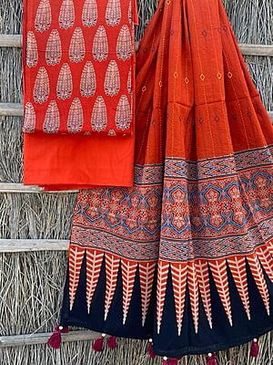 Ajrakh Suit With Kantha Dupatta Catalogue 4-3