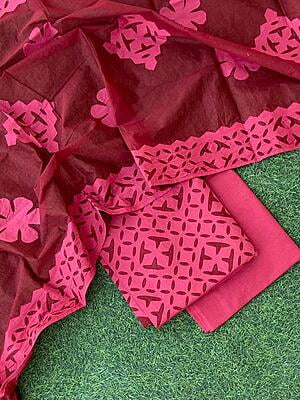 Pure Cotton Suit With Applique Top And Dupatta Catalogue 3-12