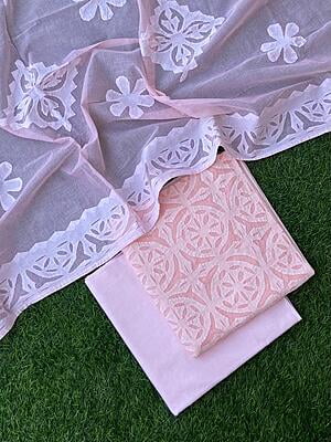 Pure Cotton Suit With Applique Top And Dupatta Catalogue 5-7 Pure Cotton Suit With Applique Top And Dupatta Catalogue 5-7