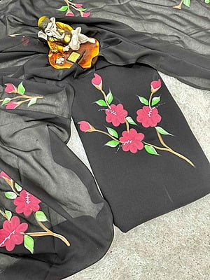 Hand Painted Georgette Suit-Grey-2