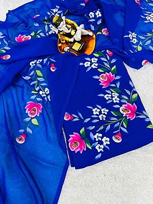 Hand Painted Georgette Suit-RoyalBlue-1