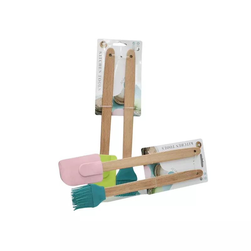 Bamboo & Silicon Spatula & Brush set