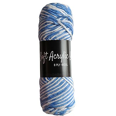 Soft Acrylic Yarn 8 ply Blue-White Multi