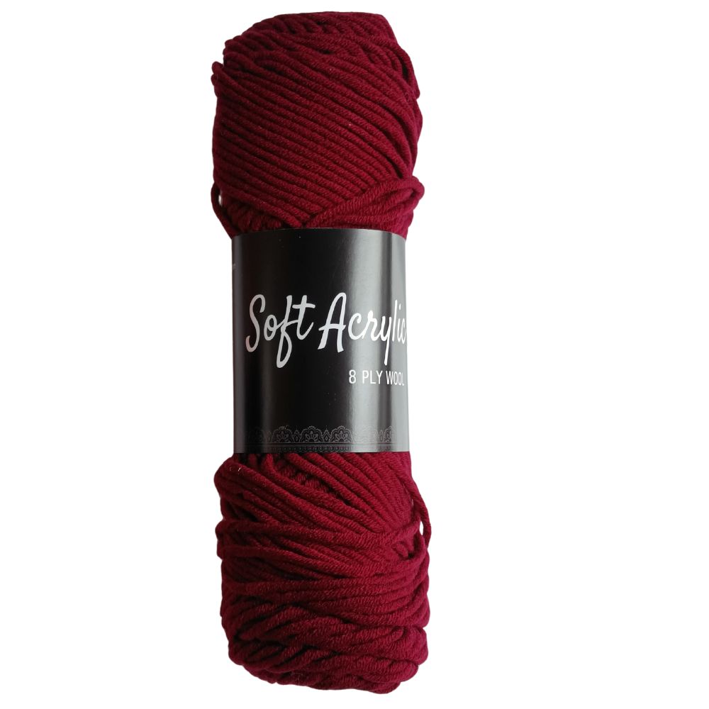 Soft Acrylic Yarn 8 ply Dark Maroon