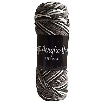 Soft Acrylic Yarn 8 ply Black-Grey-White Multi