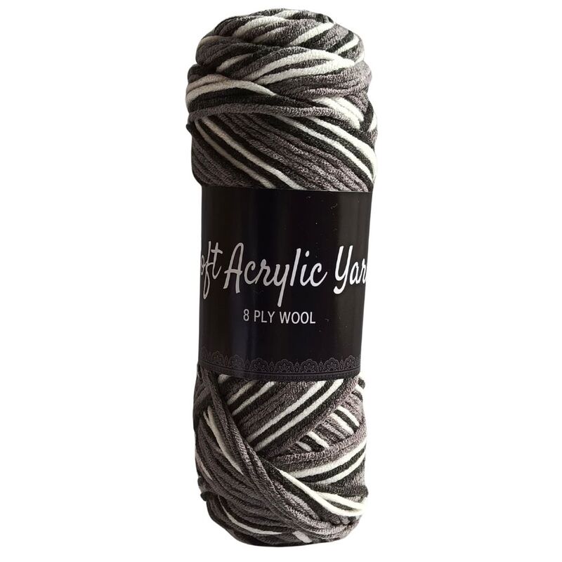 Soft Acrylic Yarn 8 ply Black-Grey-White Multi Soft Acrylic Yarn 8 ply Black-Grey-White Multi