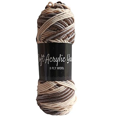 Soft Acrylic Yarn 8 ply Brown-Cream Multi